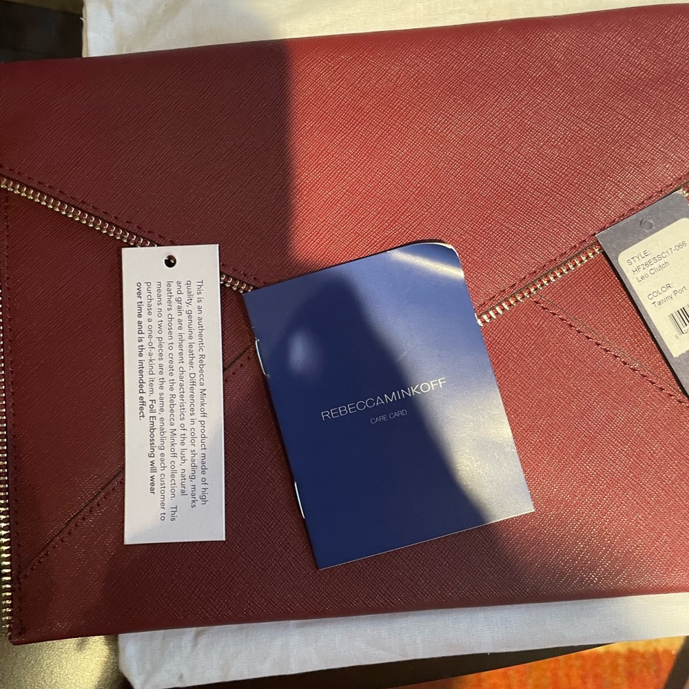 New With Dust Bag and Tags Tawny Port Rebecca Minkoff Leo Envelope Clutch